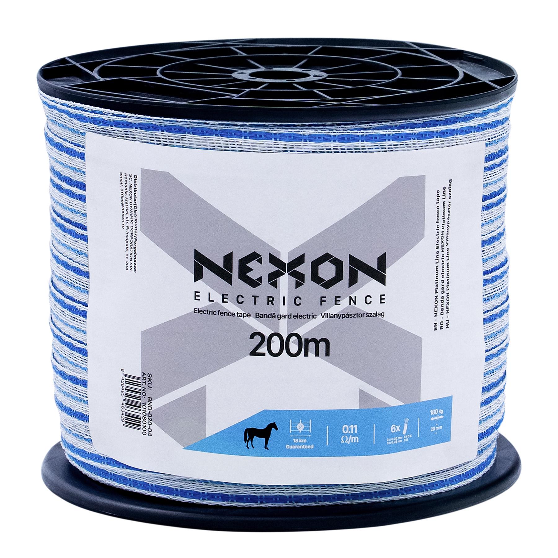 NEXON Platinum Line electric fence tape 200m 20mm, 0.11 ohm/m, 6 strands, 180 kg