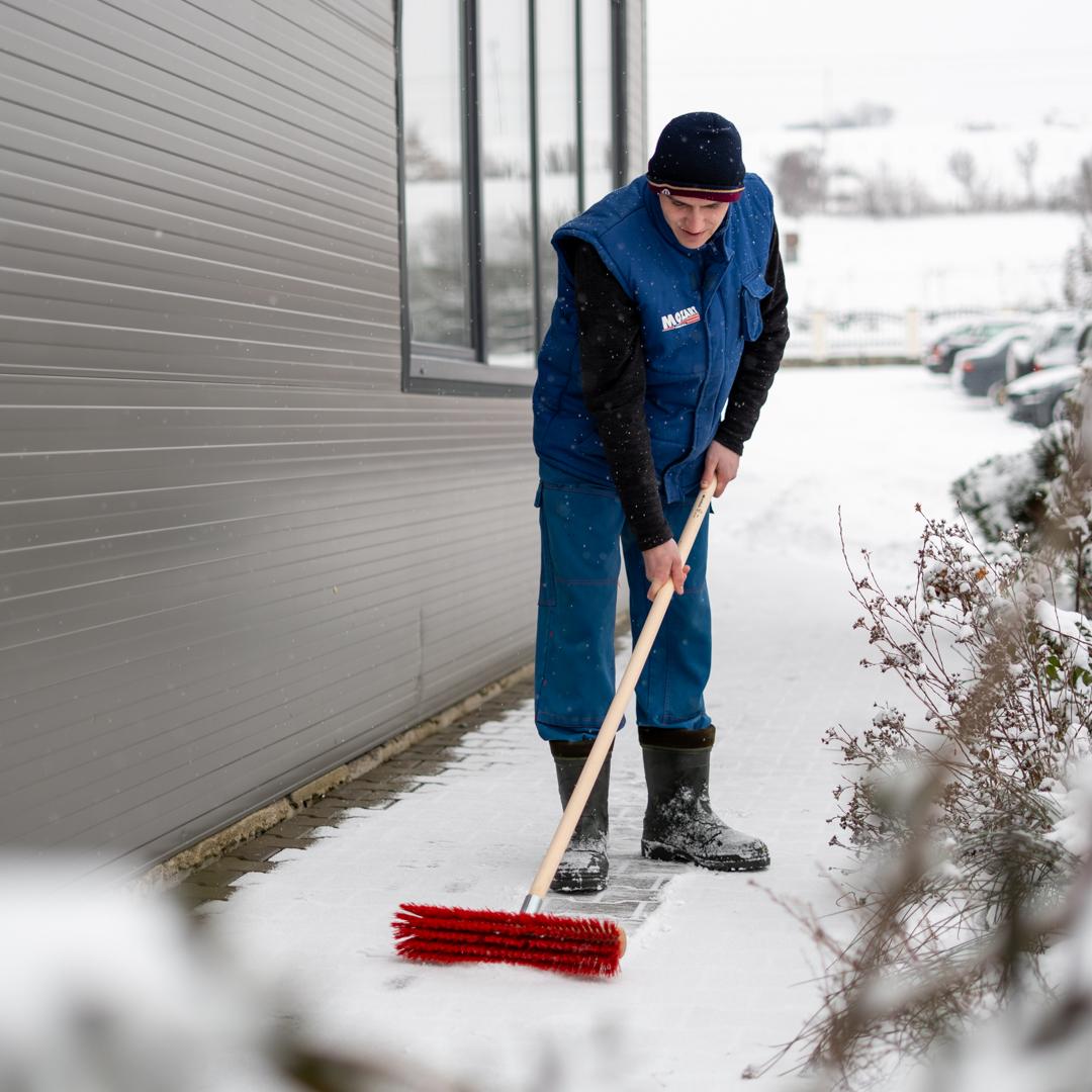 Large broom with scraping edge