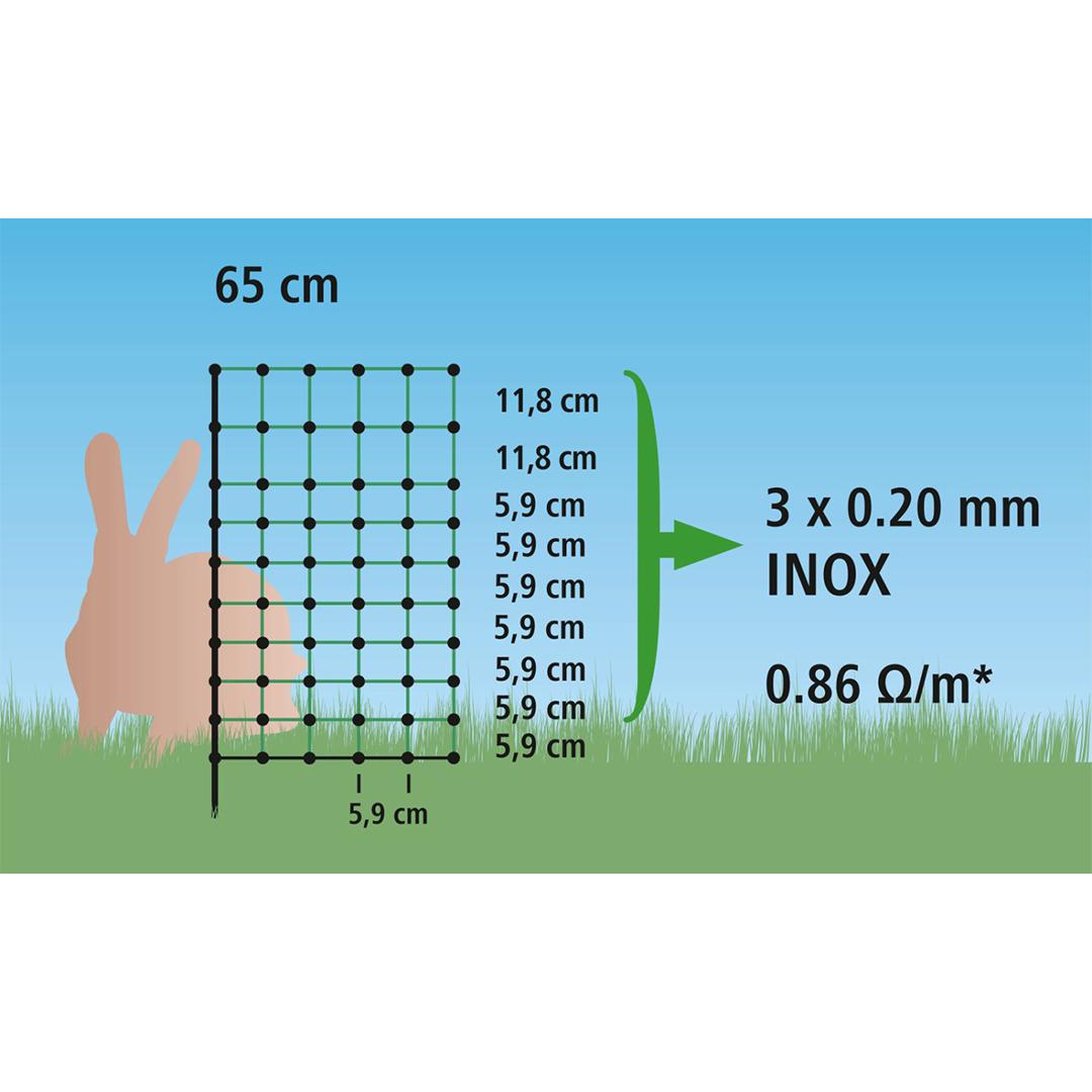 Nyúlháló 50 m – 65 cm, villamosítható, zöld/fekete