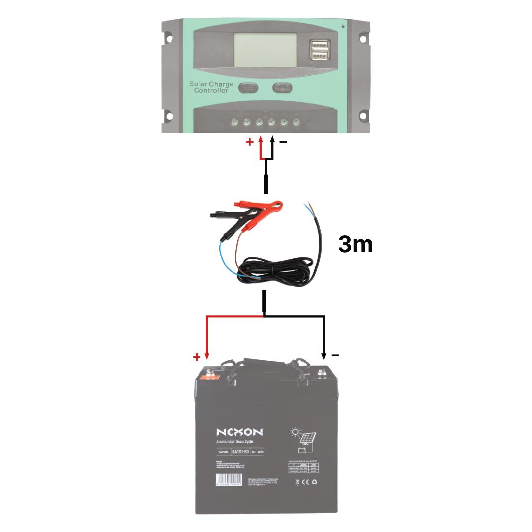 Crocodile Clamp Cable 3m Battery–PWM NEXON
