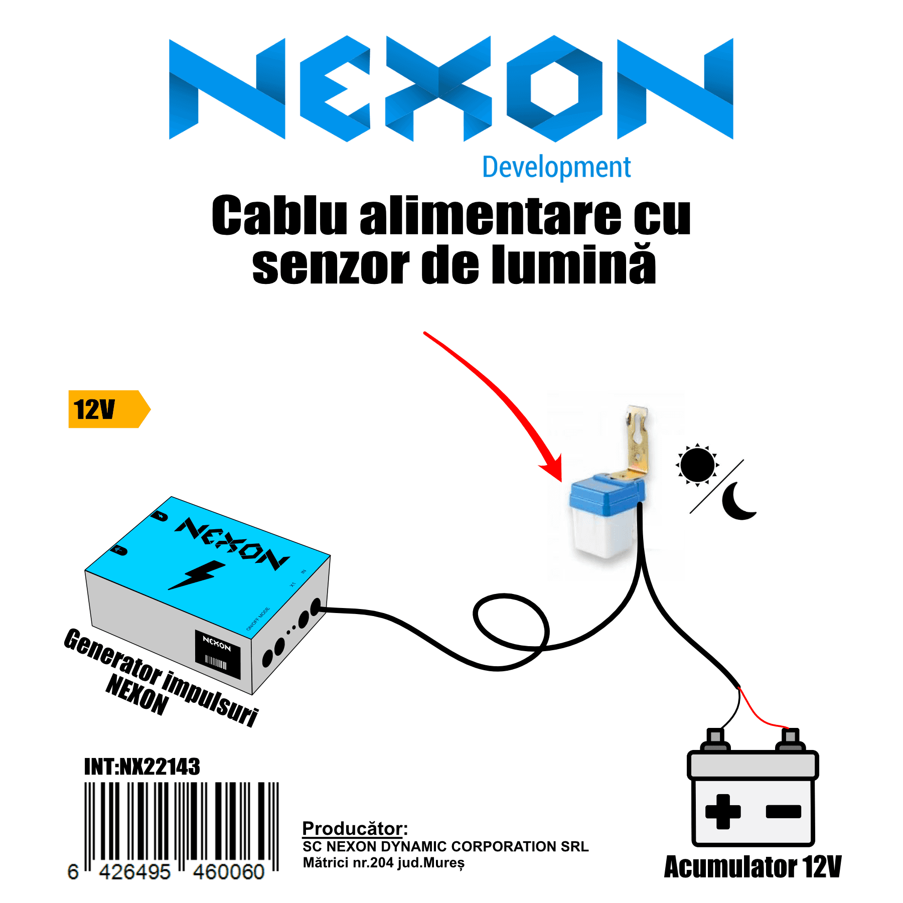 Villanypásztorhoz fényérzékelős tápkábel NEXON