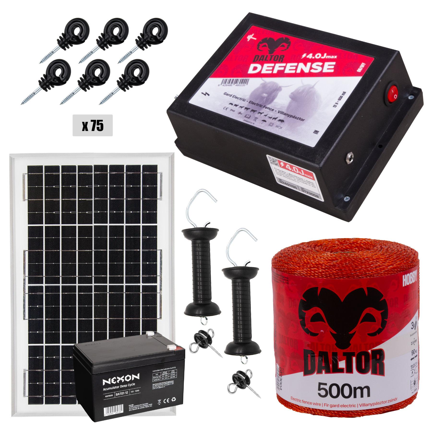 Pachet gard electric DALTOR Defense 4J, 500m cu panou solar si baterie