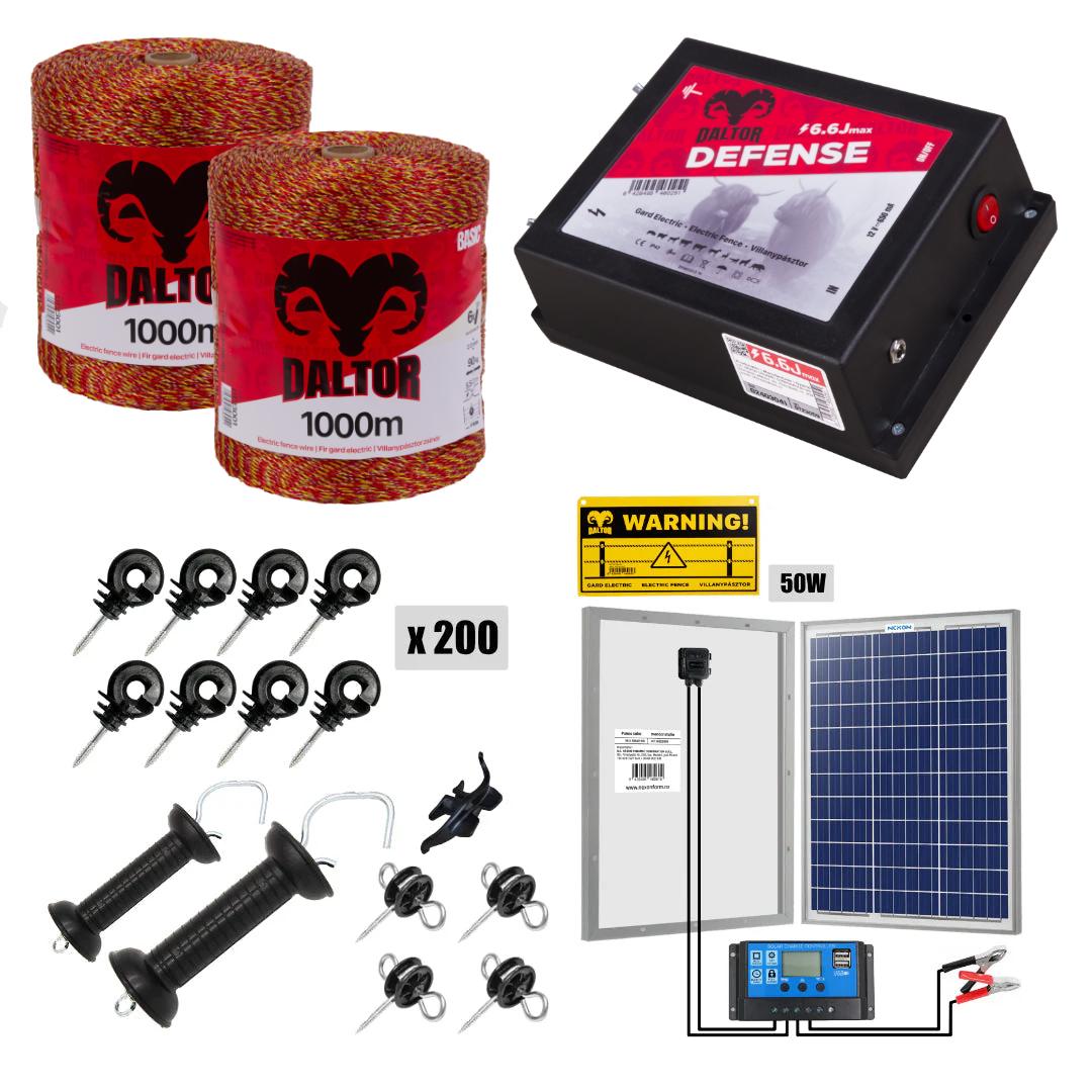 DALTOR Defense 6.6J electric fence kit, with solar panel and polywire, 2000m