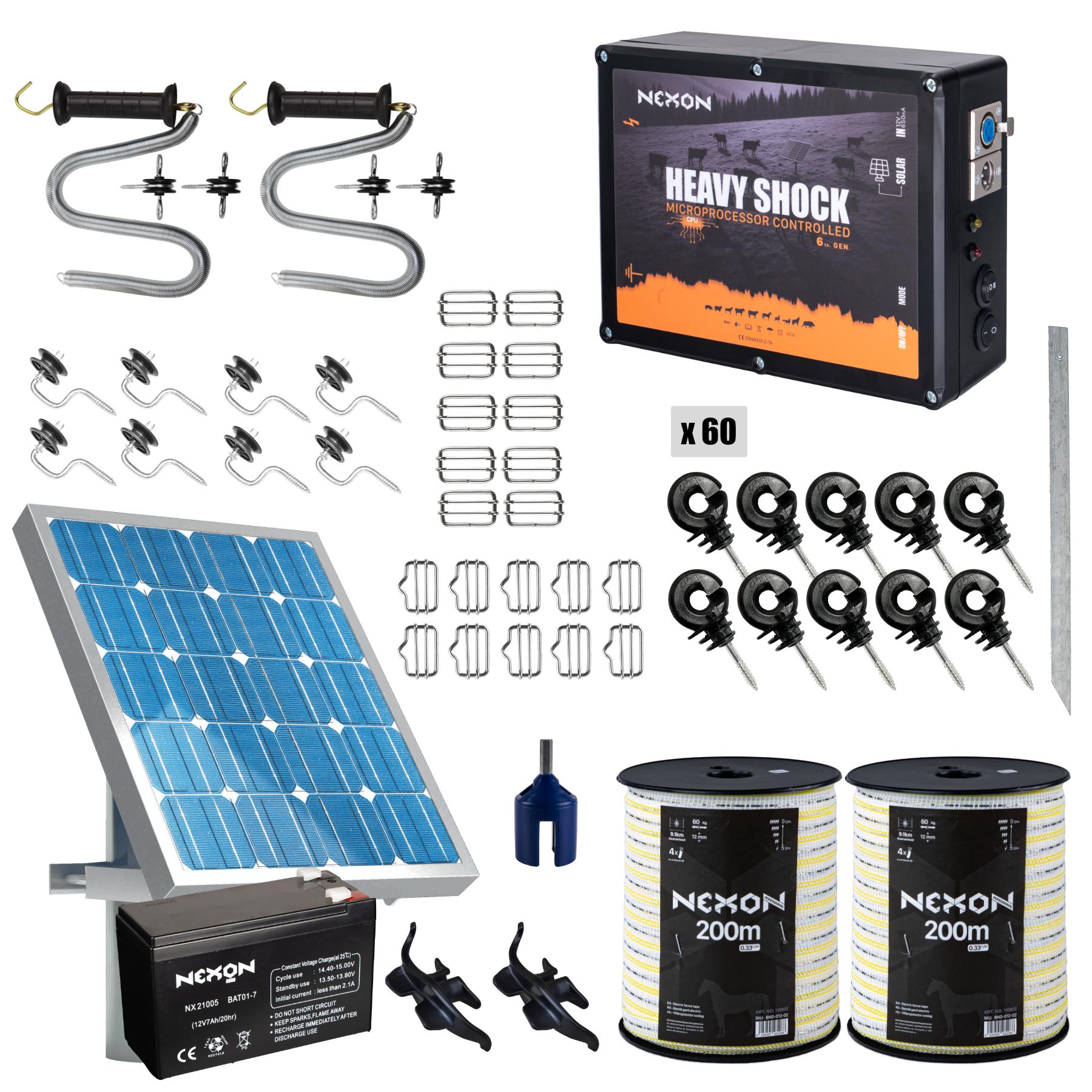 Electric fence kit NEXON HeavyShock PRO 2.5J, Tape 400 m, 4 strands, 60 kg
