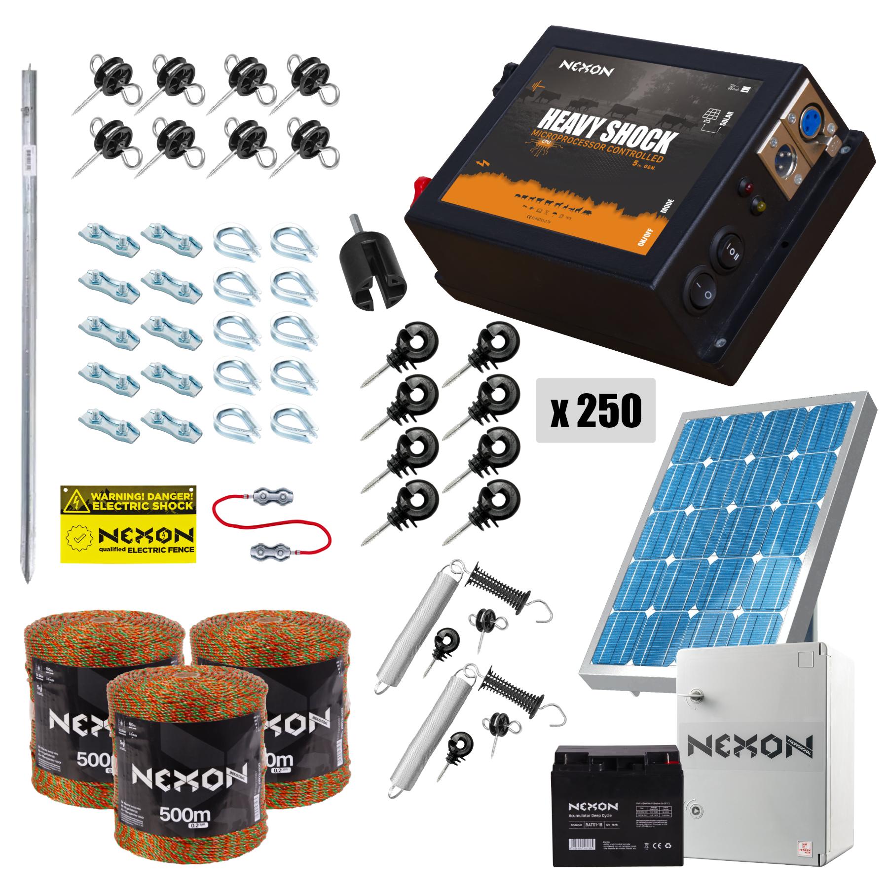 Electric fence kit NEXON HeavyShock PRO 5.0J Solar & Box, Polywire 1500m, 180kg