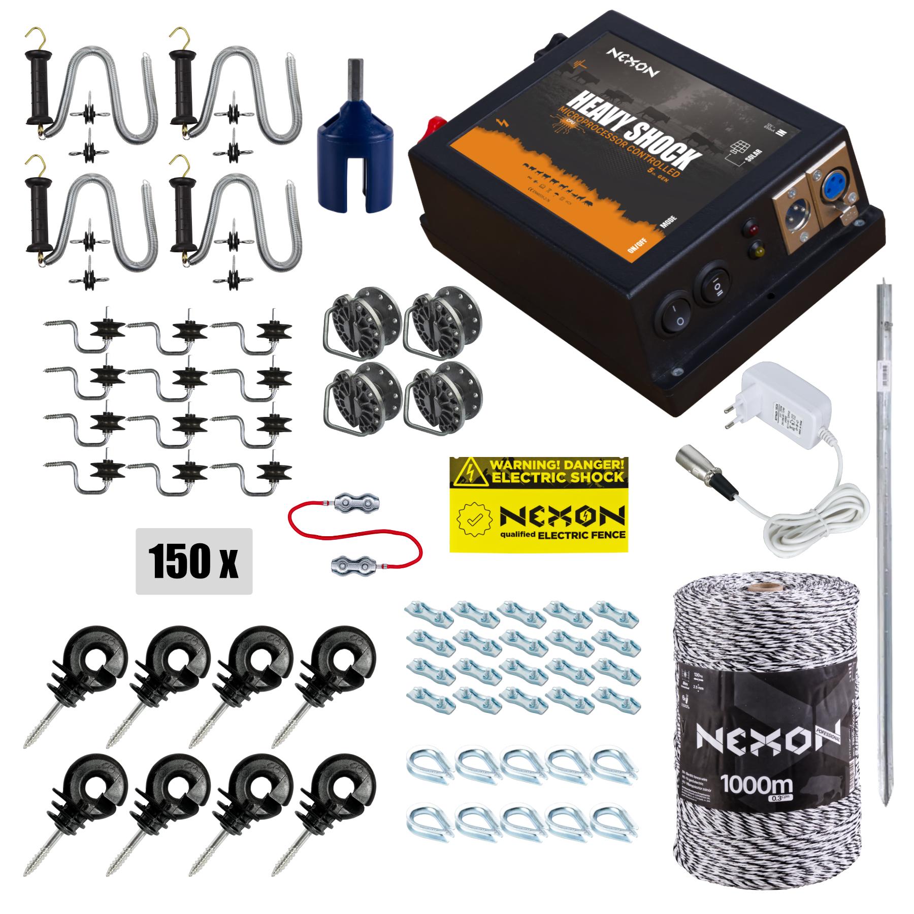 NEXON Villanypásztor Csomag HeavyShock PRO 5.0 J 12V/230V, 1000m zsinór, 6 fémszál, 130kg