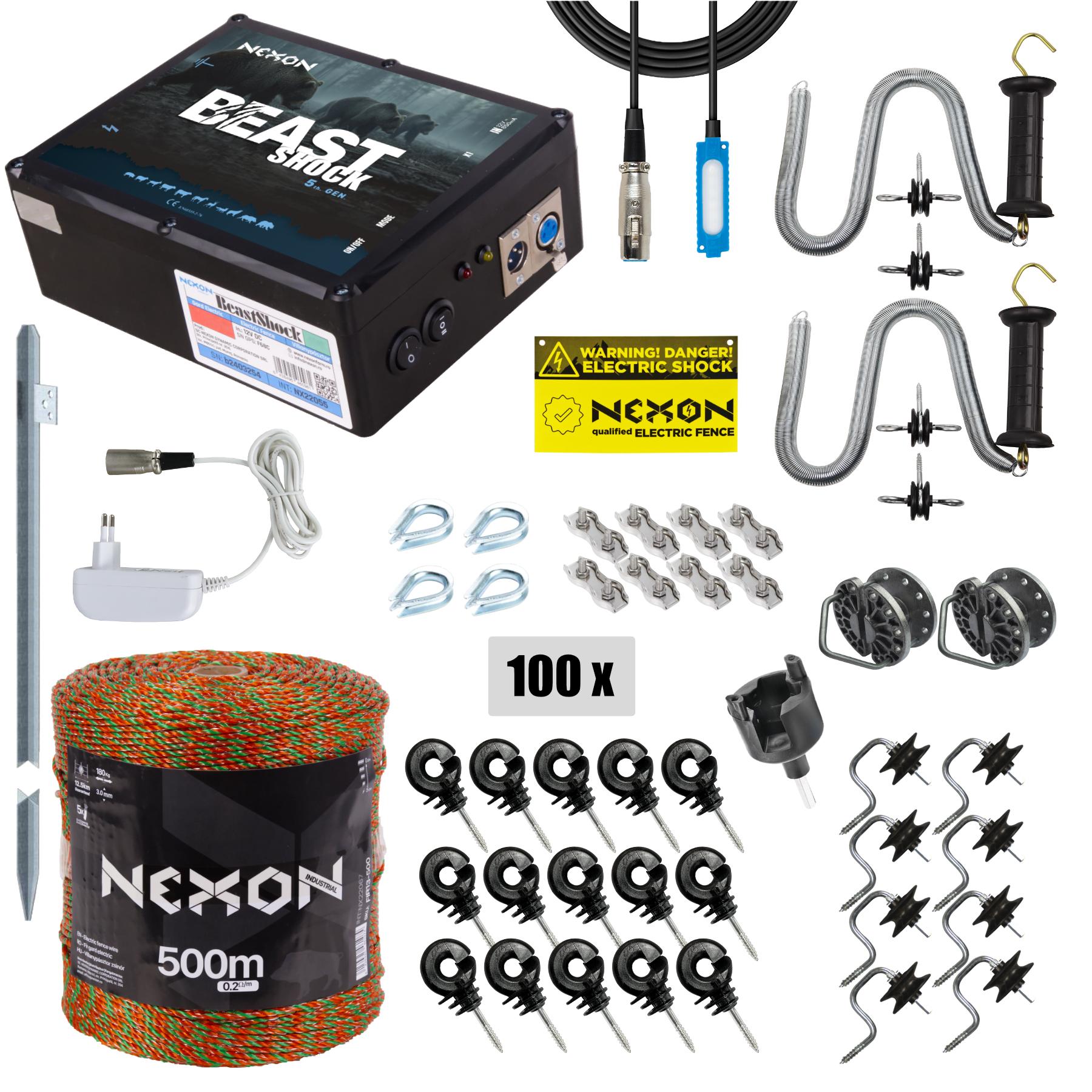 NEXON BeastShock 8.5J electric fence kit, with 5-strand ULTRA polywire (180kg), 500m
