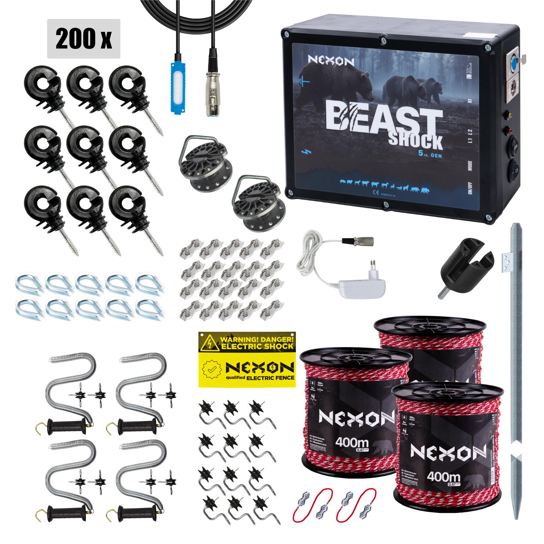 Villanypásztor csomag NEXON BeastShock 8.5J 12V/230V, Zsinór 1500 m, 5 fémszál, 180 kg