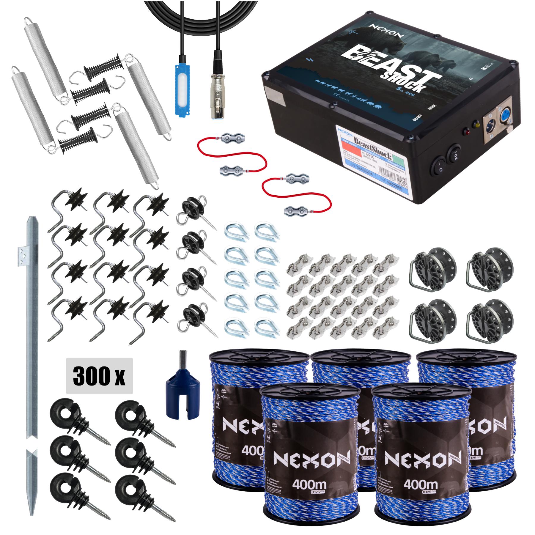 NEXON BeastShock 8.5J electric fence kit, with INDUSTRIAL polywire (350kg), 2000m