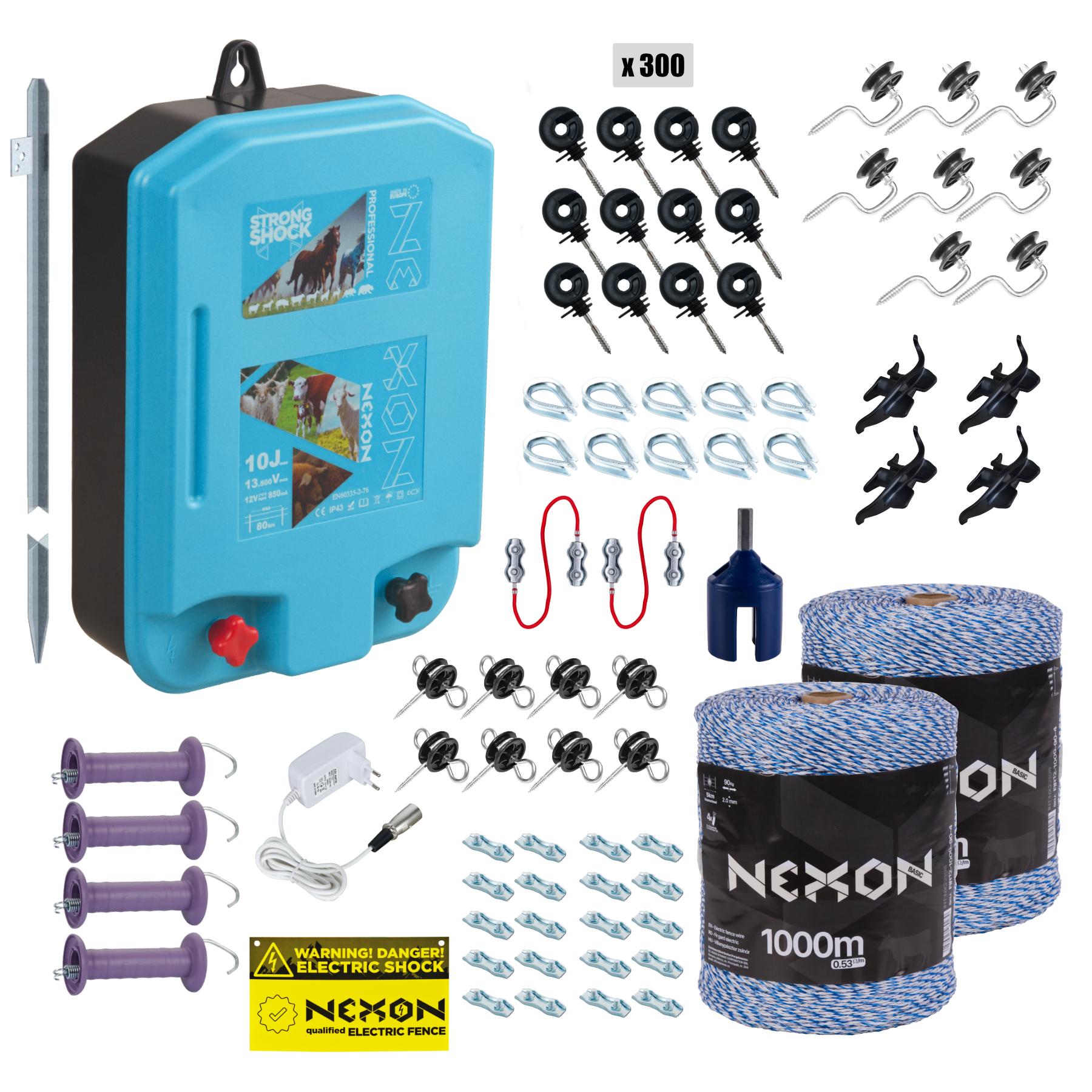 Teljes villanypásztor készlet NEXON StrongShock 10J, 2000m zsinórral és tápegységgel.