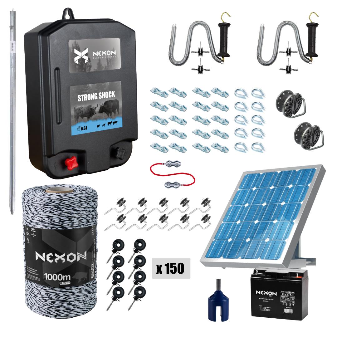 NEXON StrongShock 6.6J villanypásztor csomag, napelemmel és zsinórral, 1000m