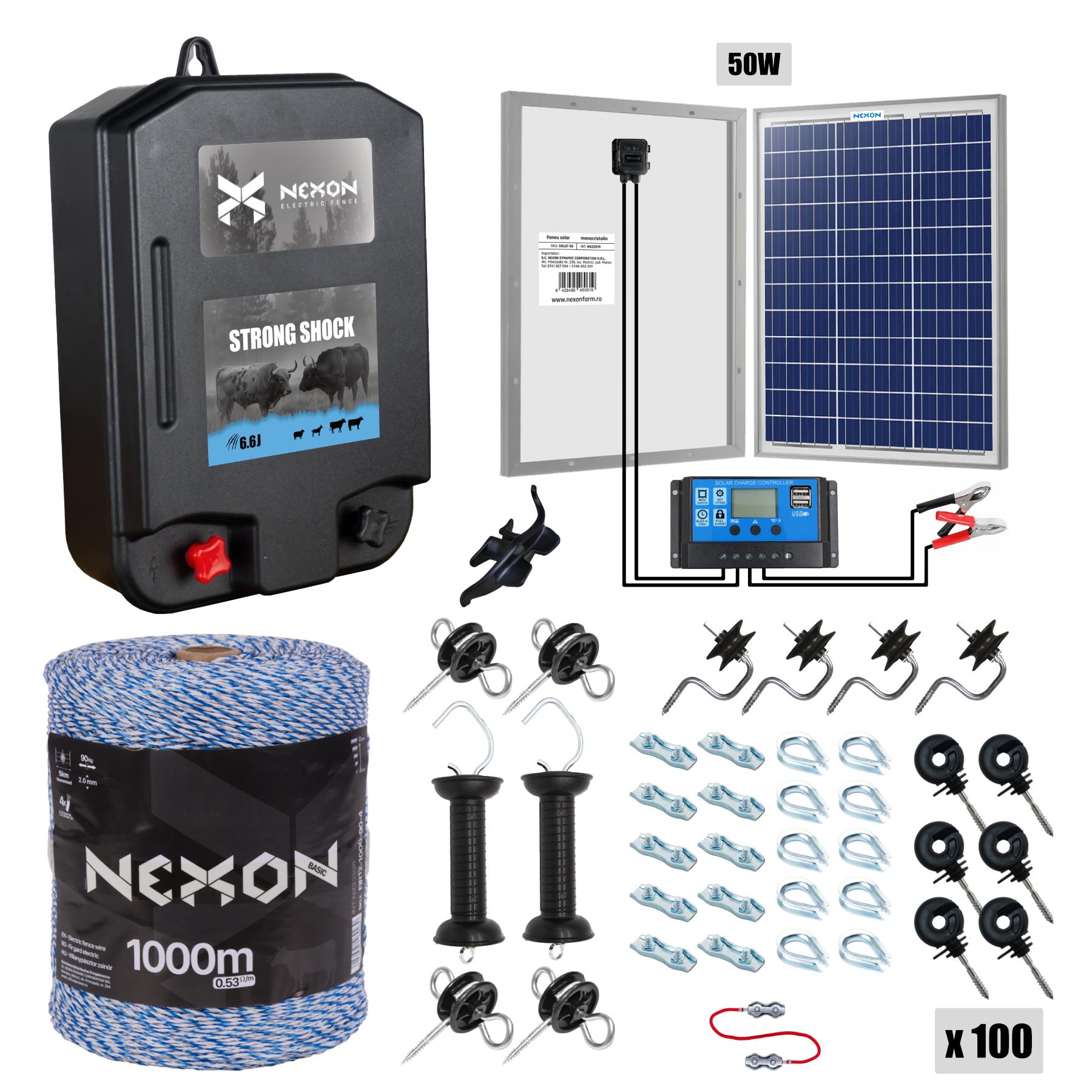 Pachet complet gard electric NEXON StrongShock 10J cu 2000m fir si solar
