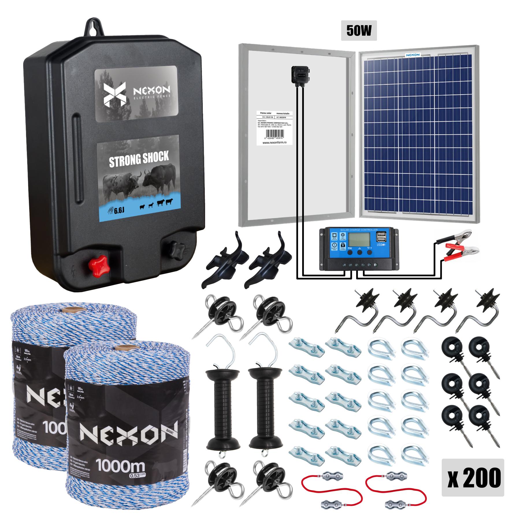 PRÉMIUM Villanypásztor Csomag, NEXON StrongShock 6.6J Napelemmel és 2000m zsinórral