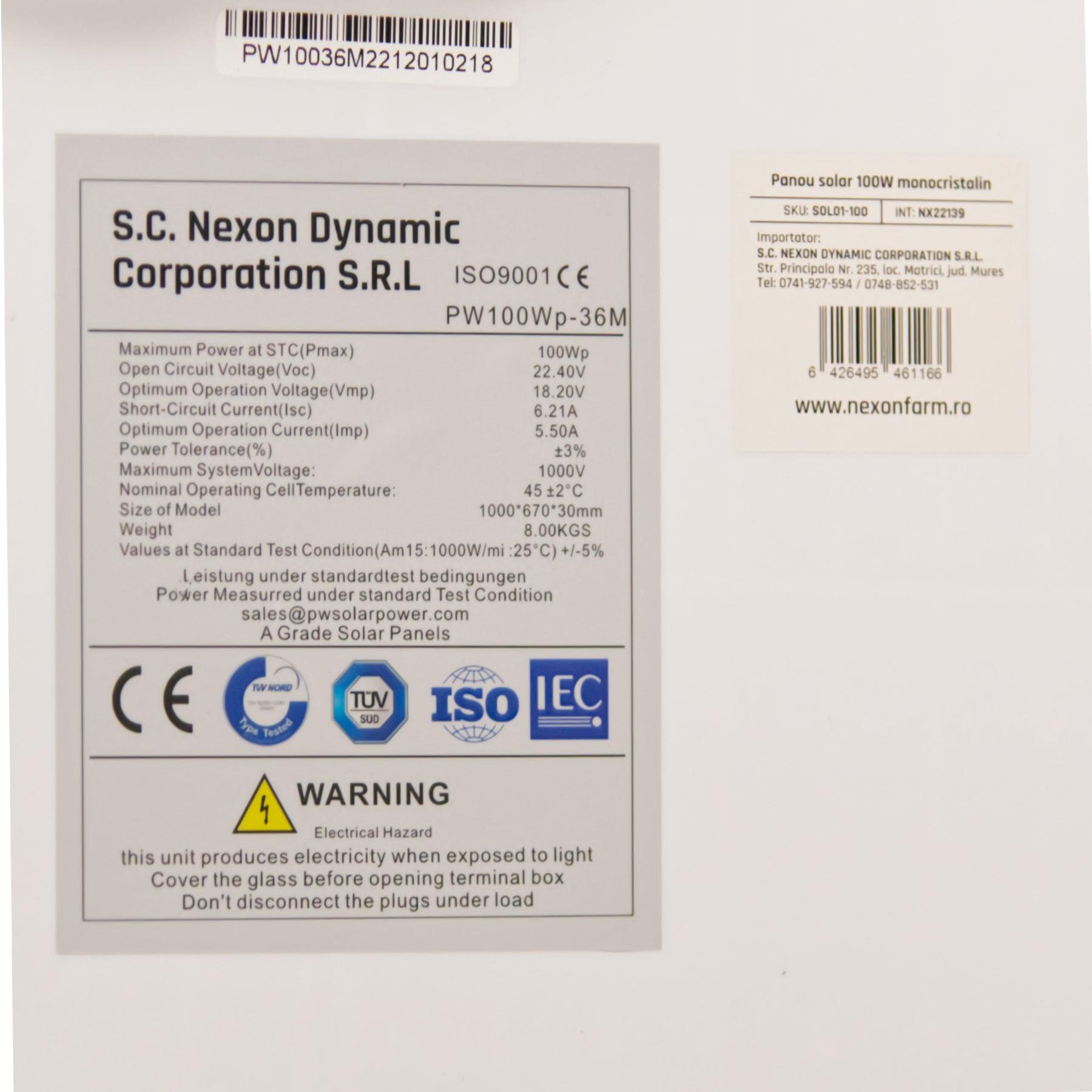 Panou solar gard electric fara suport NEXON 100W
