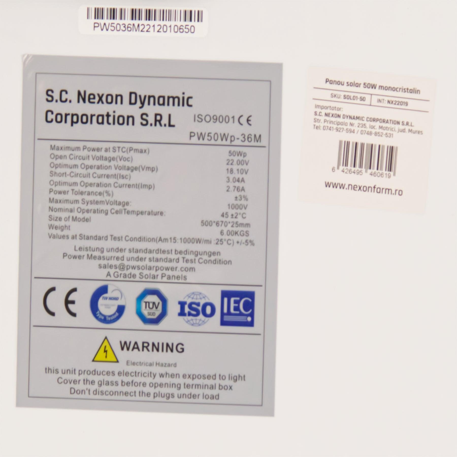 NEXON 50W napelem, tartó nélkül