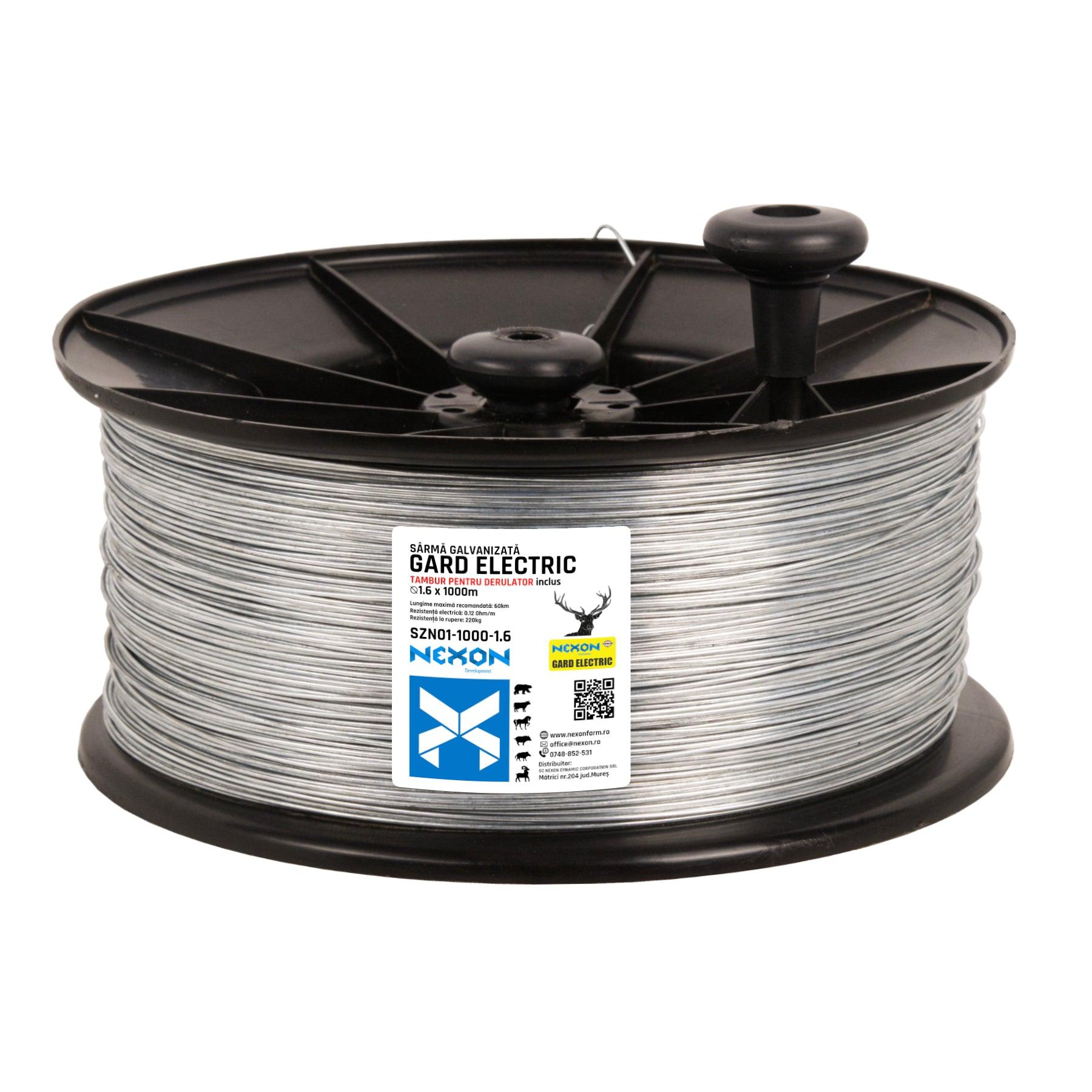 NEXON Horganyzott drót villanypásztorhoz 1.6mm, 1000m, 220kg, dobbal, 1. oszatály