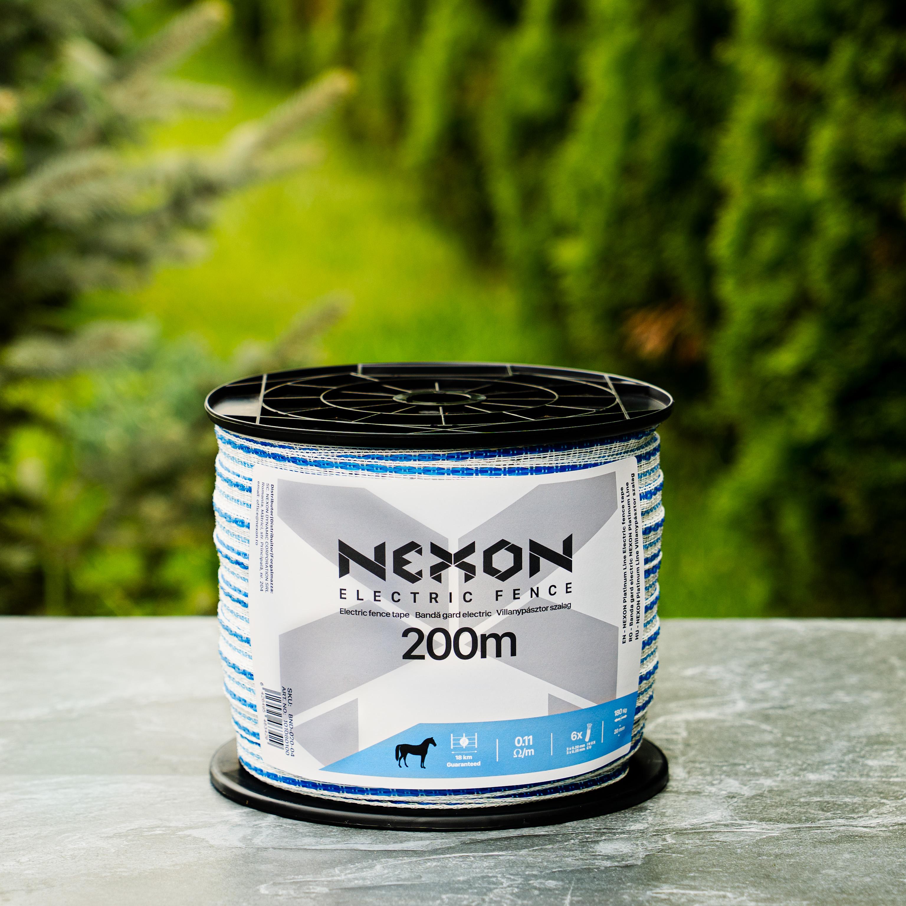 NEXON Platinum Line electric fence tape 200m 20mm, 0.11 ohm/m, 6 strands, 180 kg