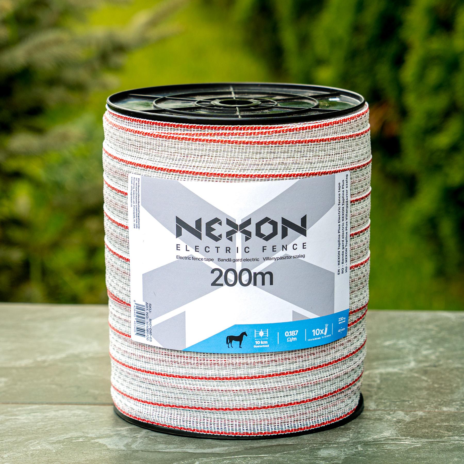 Bandă gard electric NEXON Topline Plus 200m x 40mm, 0.187 ohm/m, 10 lițe, 230 kg