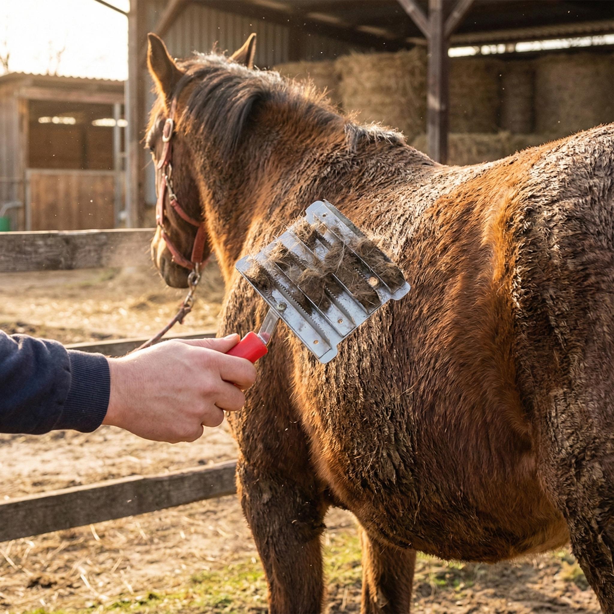 Fém lóápoló kefe 2 tisztítólappal – 9,5 × 14,5 cm