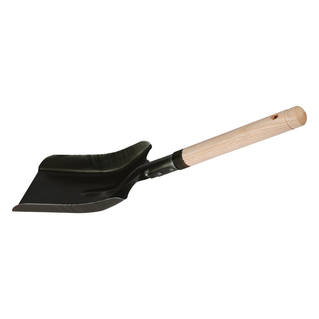 Square coal shovel with wooden handle, black