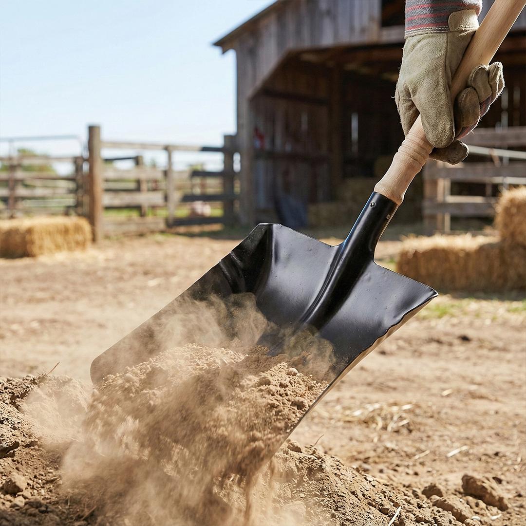 Metal dustpan with wooden handle, black