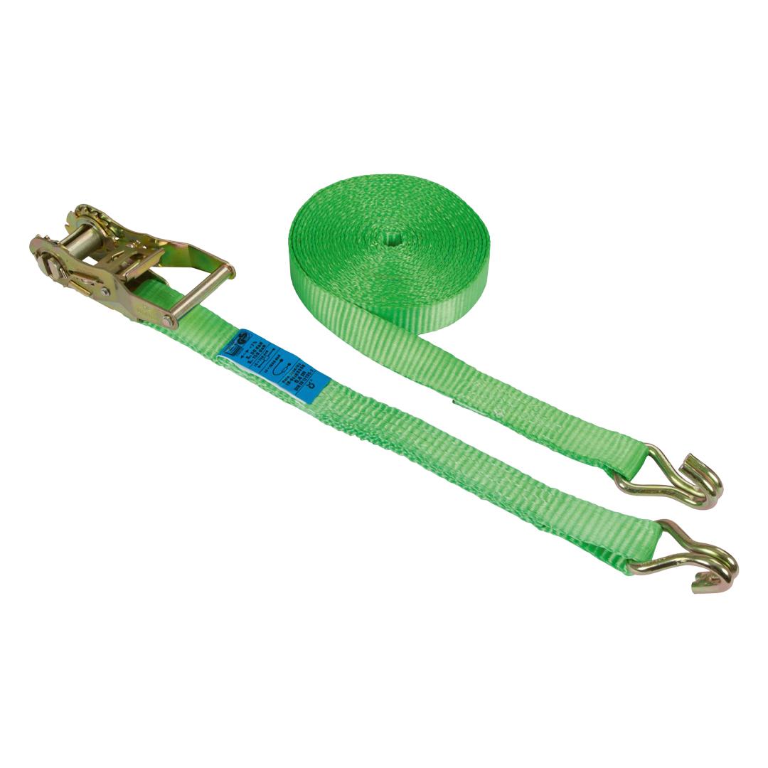 Nagy teherbírású racsnis rögzítő heveder dupla J kampókkal