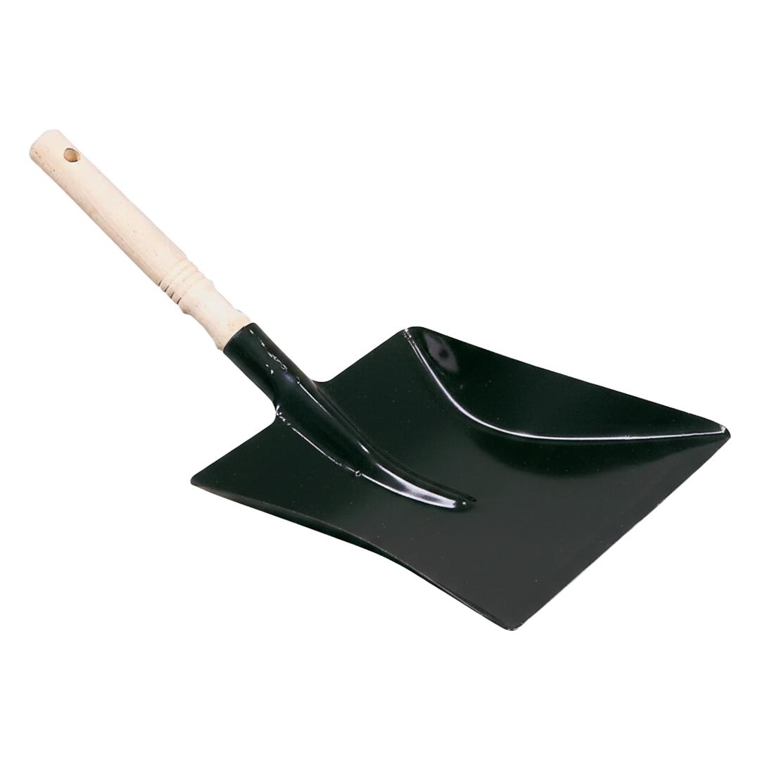 Metal dustpan with wooden handle, black