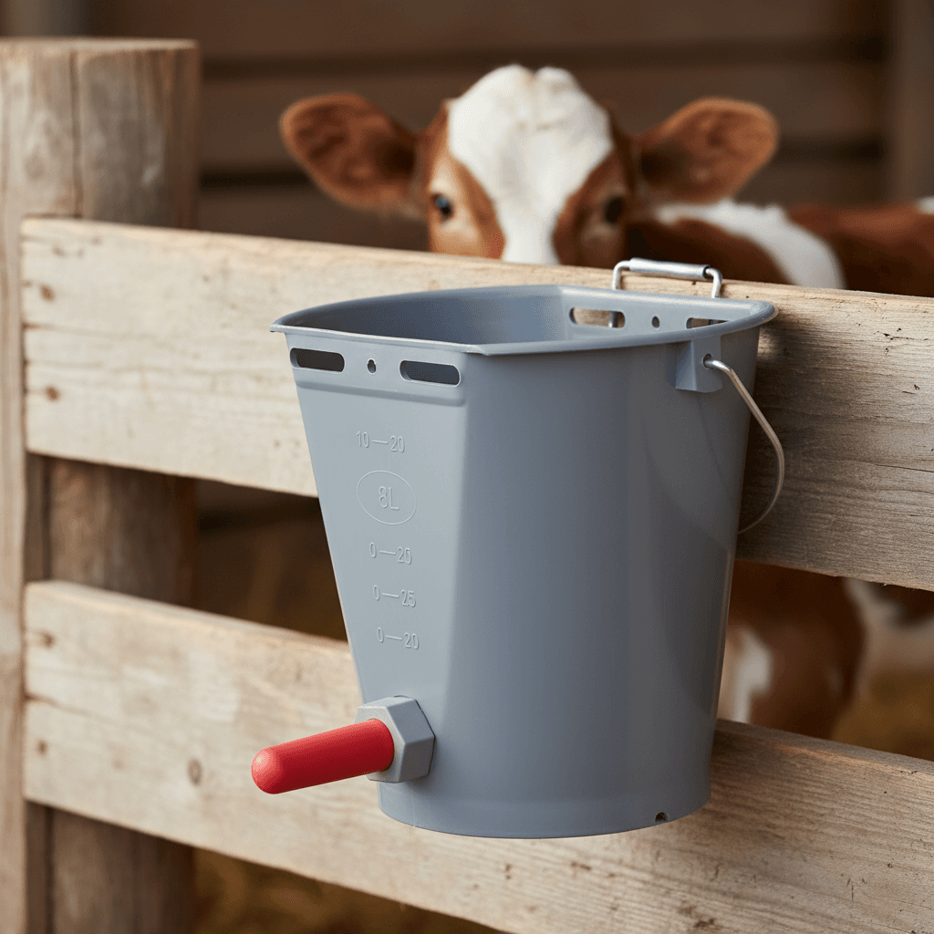 Calf feeding bucket 8L with teat – grey