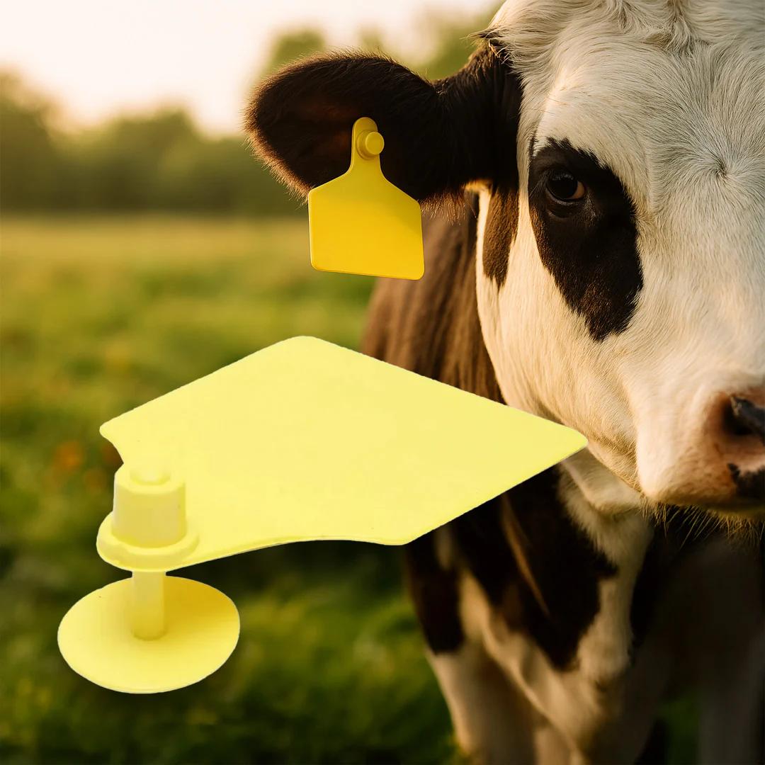 Yellow cattle ear tags, 10 pcs, 64 × 95 mm