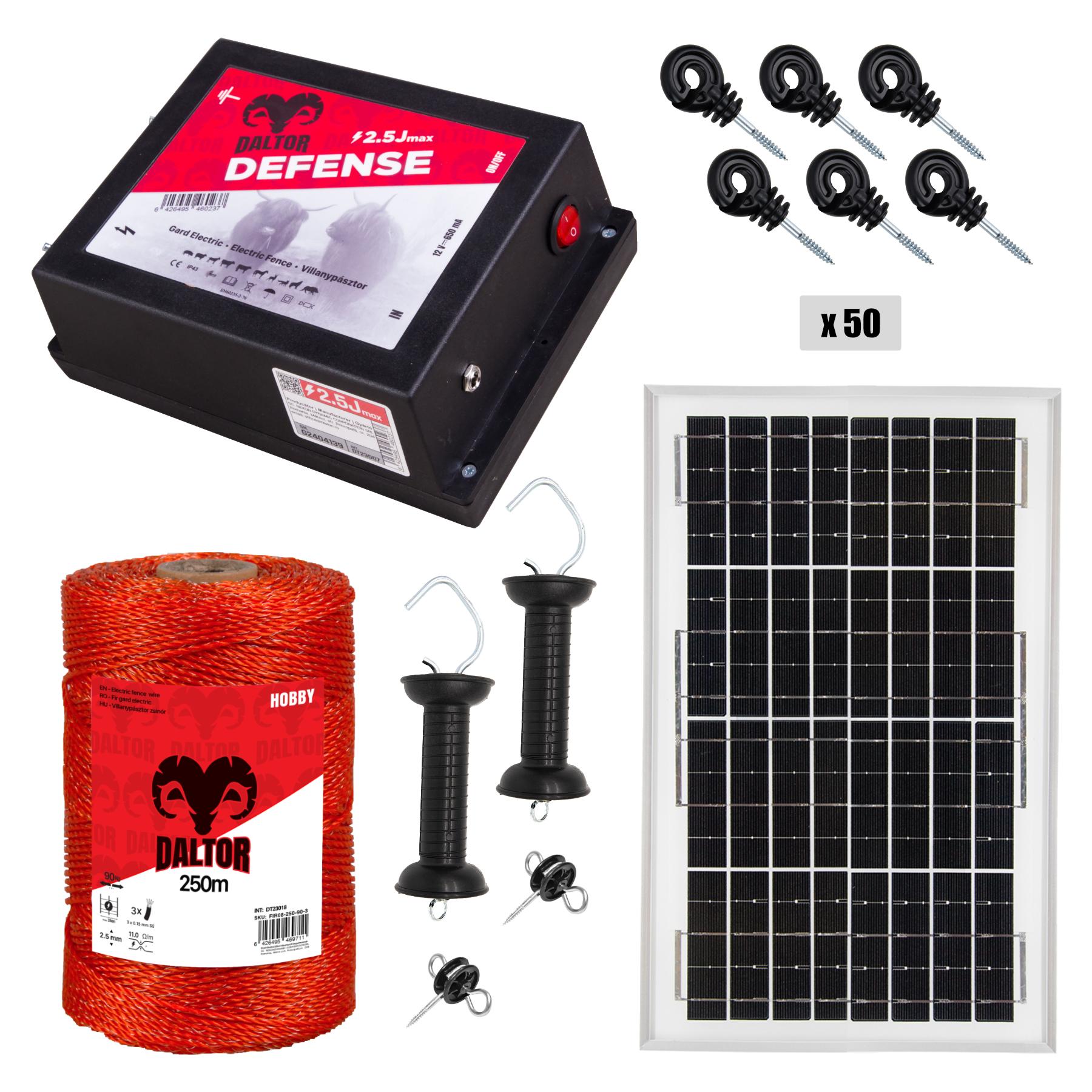 DALTOR Defense 2.5J Electric Fence Kit 250m with Solar Panel