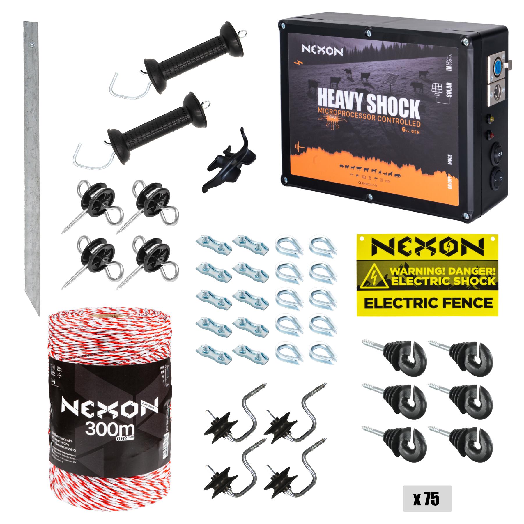 Electric fence kit NEXON HeavyShock PRO 2.5J, Polywire 300m, 3 strands, 110kg