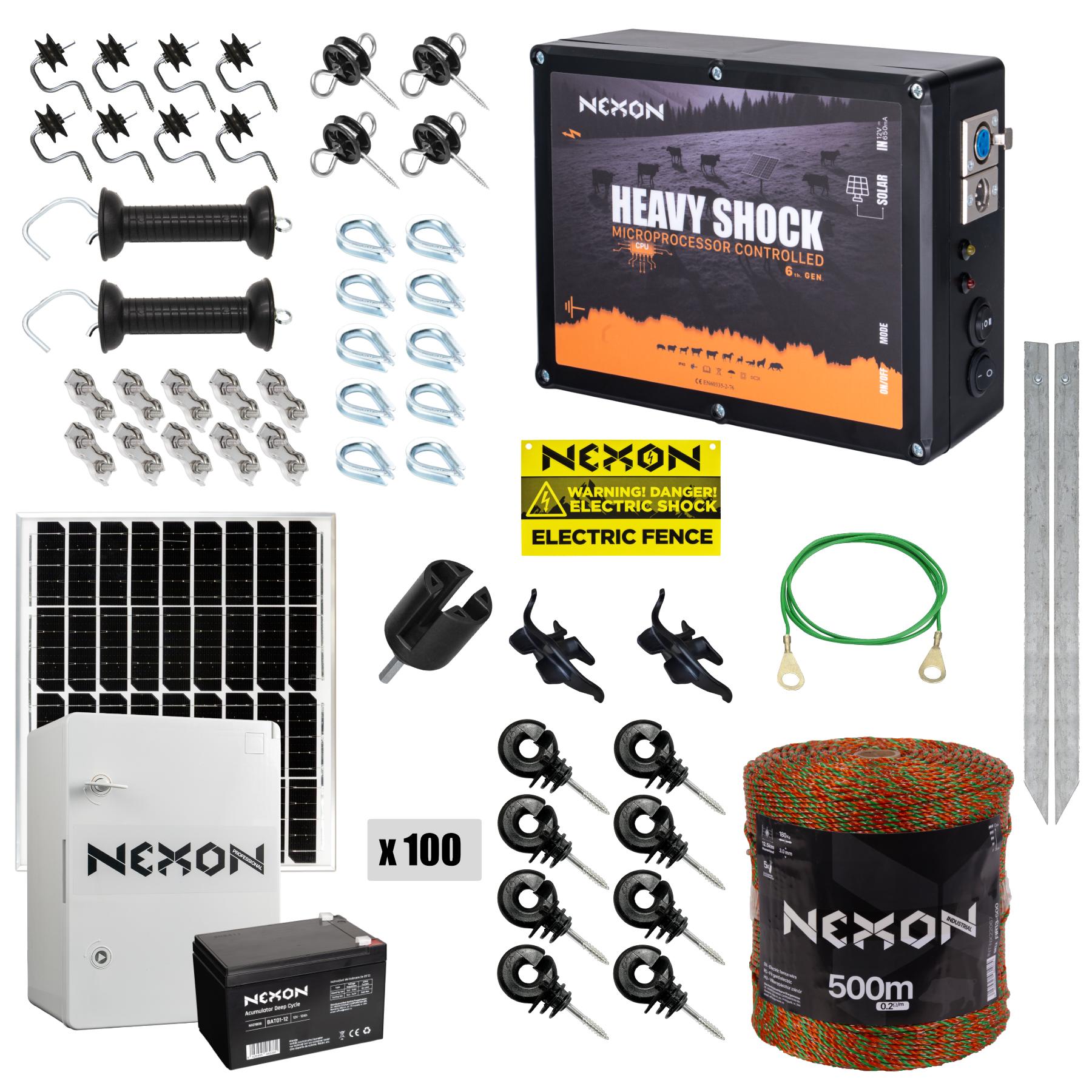 Villanypásztor csomag NEXON HeavyShock PRO 2.5J, Napelemes, Zsinór 500m, 180kg