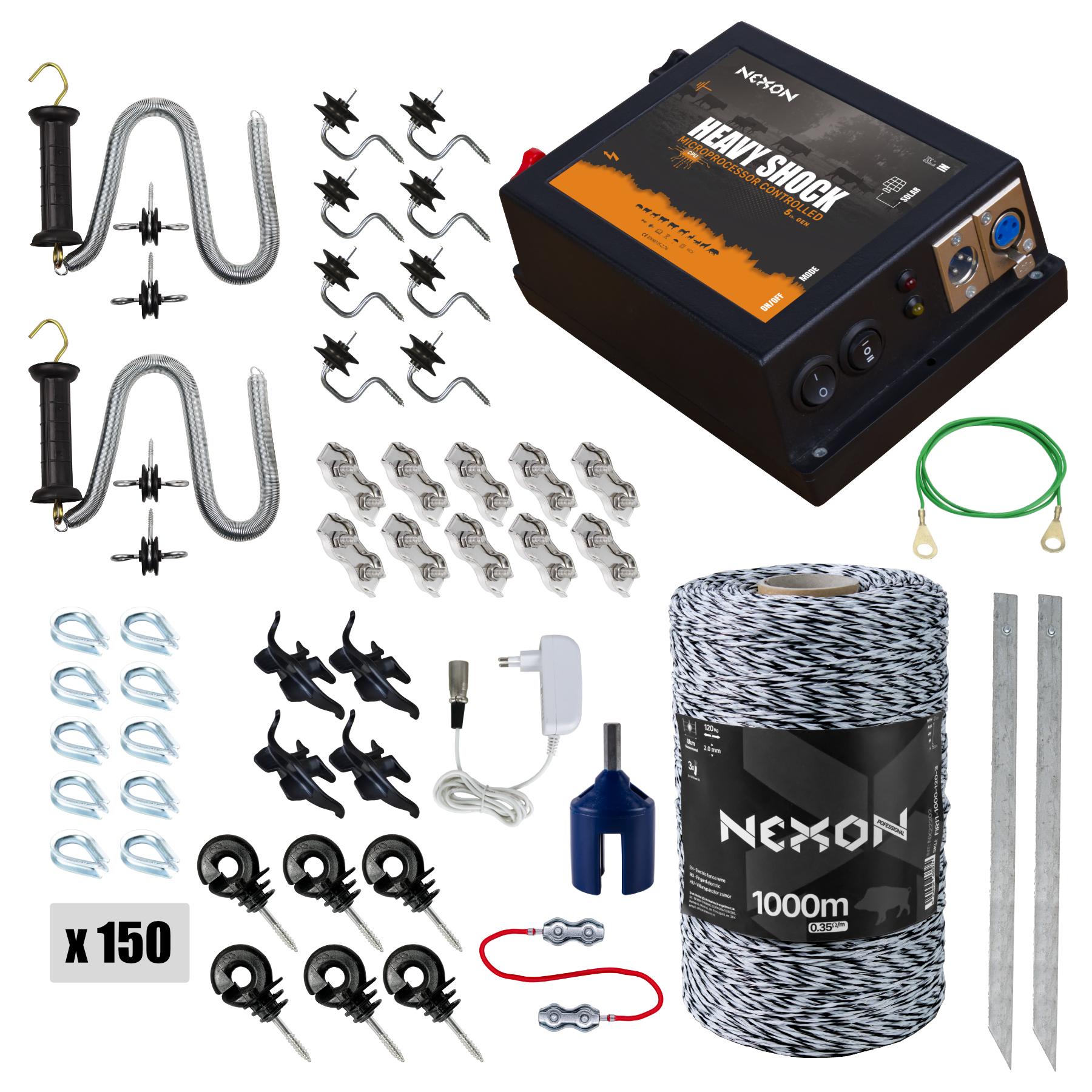 Pachet gard electric NEXON HeavyShock PRO 2.5J, Fir 1000m 3 lite 120kg