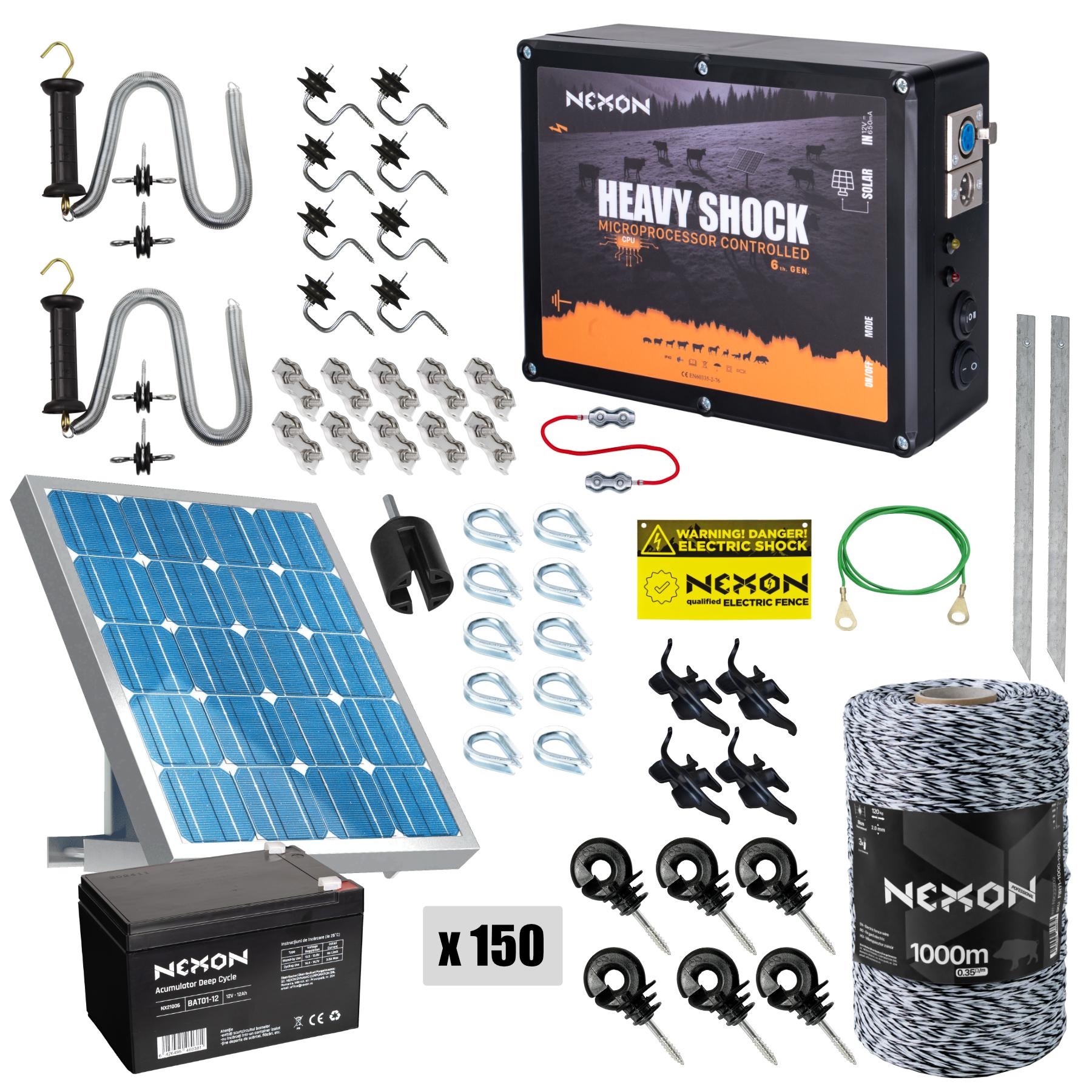 Pachet gard electric NEXON HeavyShock PRO 2.5J cu Solar, Fir 1000 m