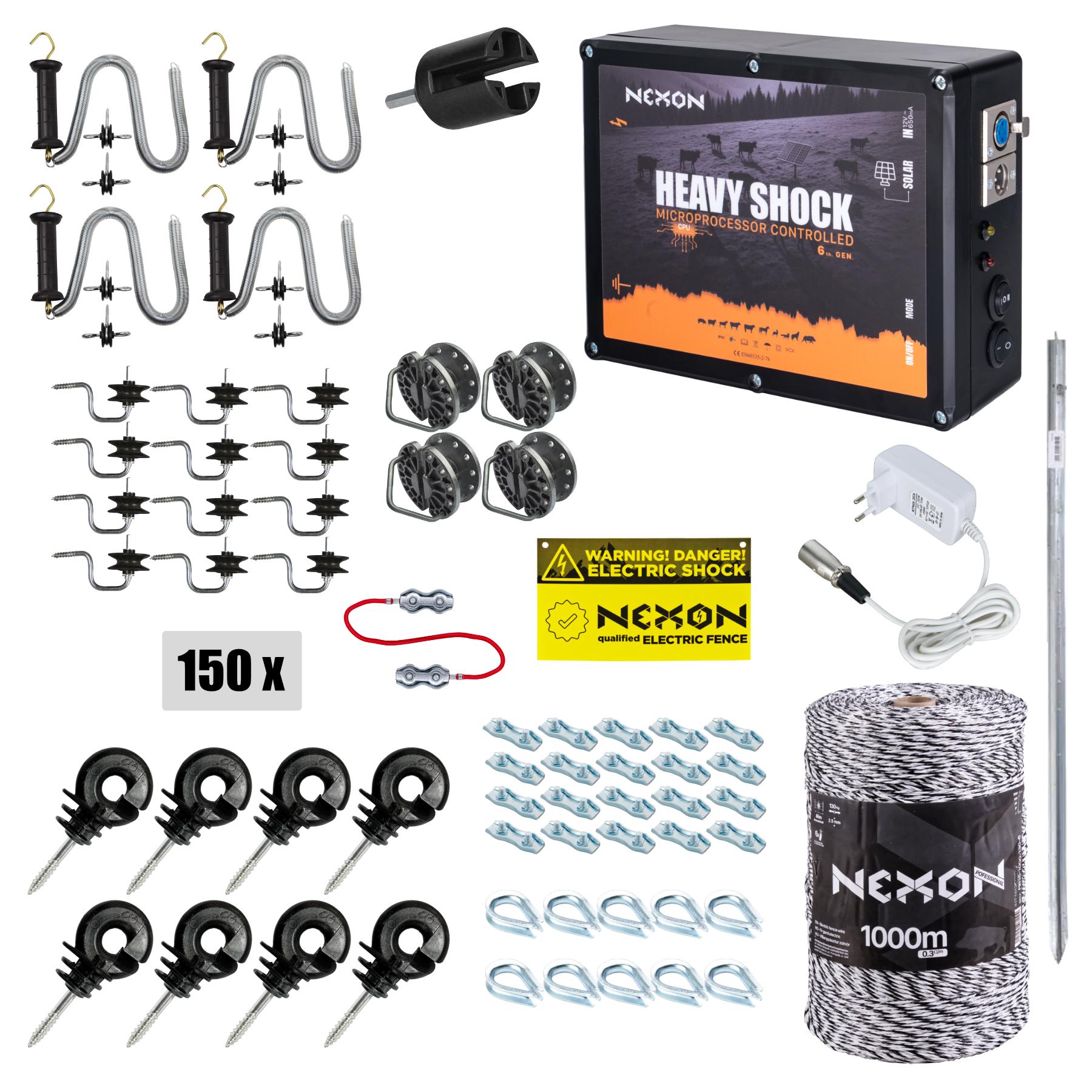 Pachet complet gard electric NEXON HeavyShock PRO 5.0 J 12V/230V, Farmer 1000m 6 lite 120kg