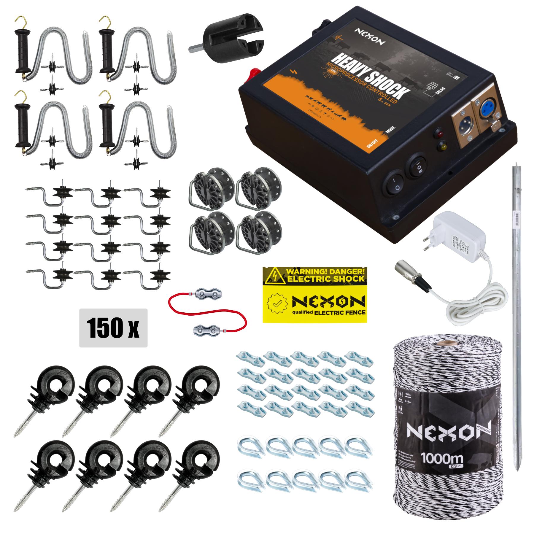 Pachet complet gard electric NEXON HeavyShock PRO 5.0 J 12V/230V, Farmer 1000m 6 lite 120kg