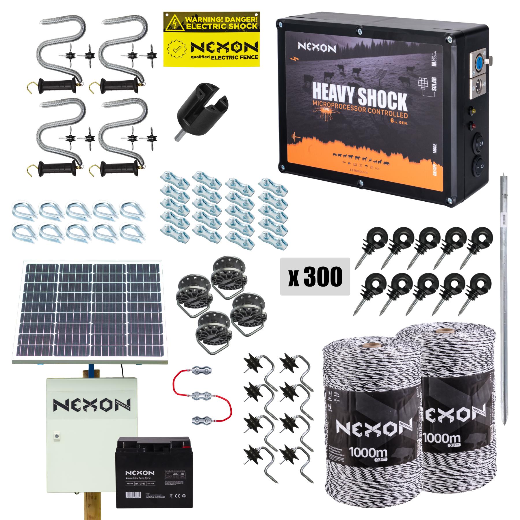 Electric fence kit NEXON HeavyShock PRO 5.0J Solar, Polywire 2000m, 130kg