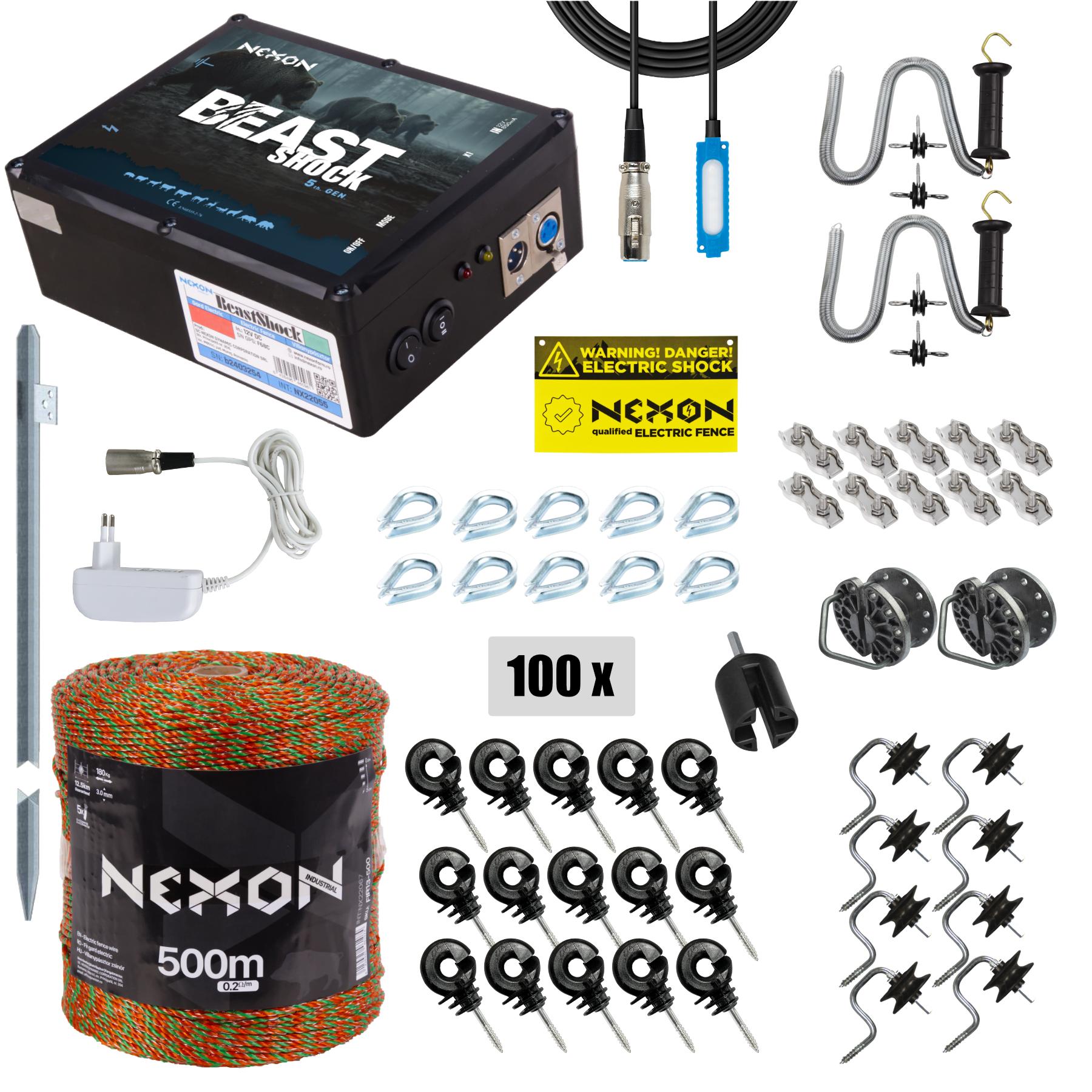 Pachet gard electric NEXON BeastShock 8.5J, Fir 500 m, 5 lite, 180 kg