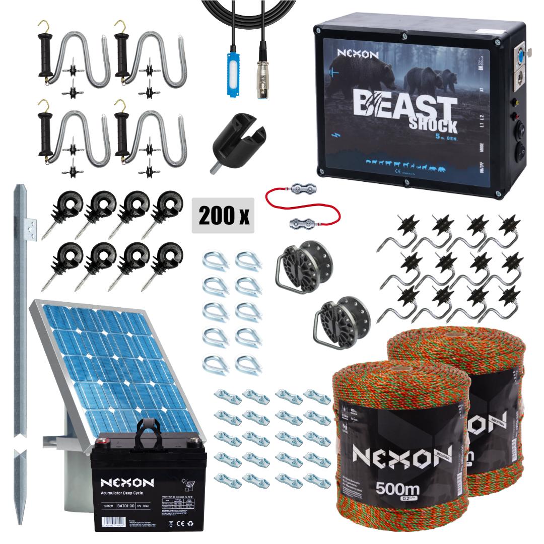 Pachet gard electric NEXON BeastShock 8.5J cu Solar, Fir 1000m, 180kg