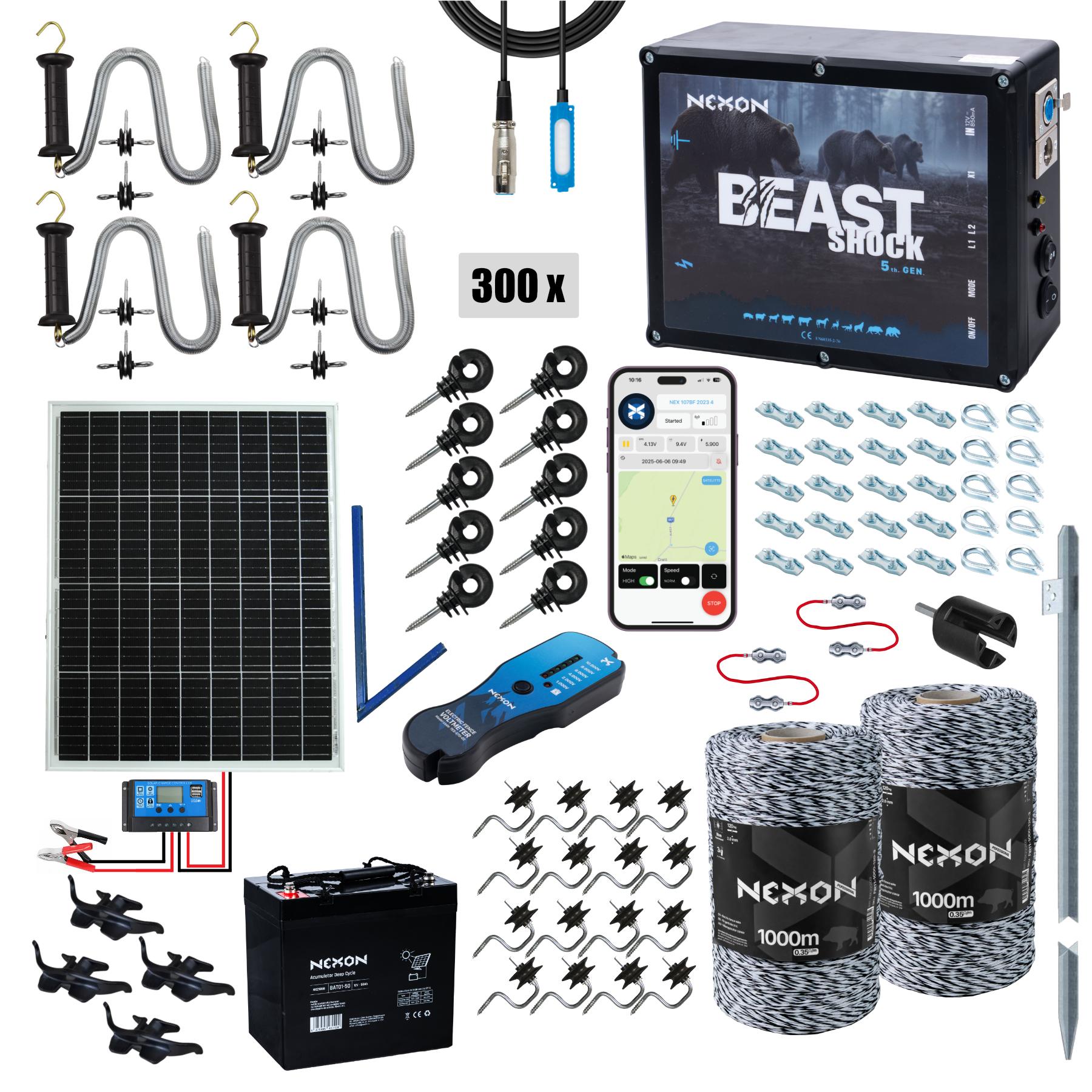 Electric fence kit NEXON BeastShock 8.5J GPS Solar & Battery, Polywire 2000m, 120kg