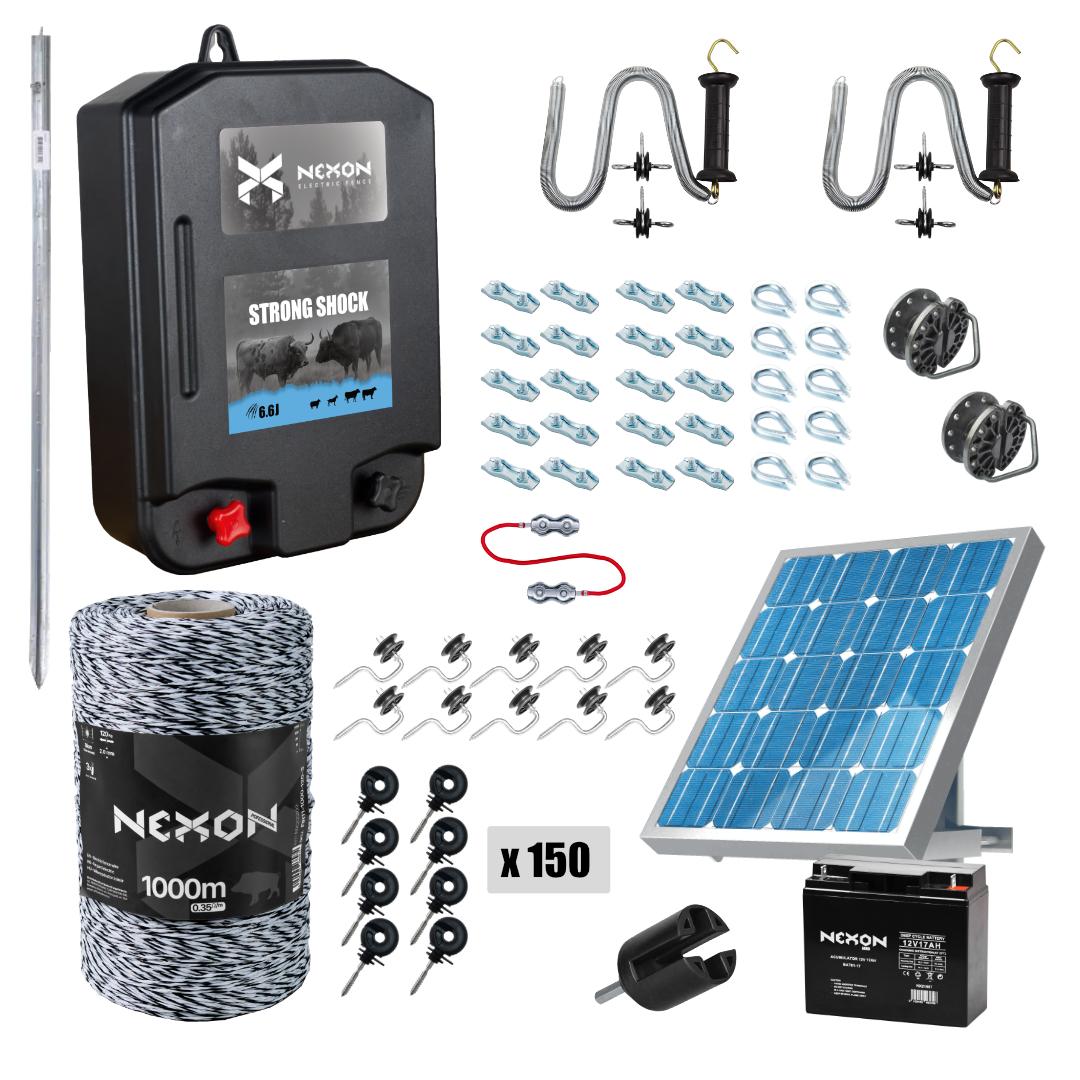 Villanypásztor csomag NEXON StrongShock 6.6J, Napelemes, Zsinór 1000m, 120kg