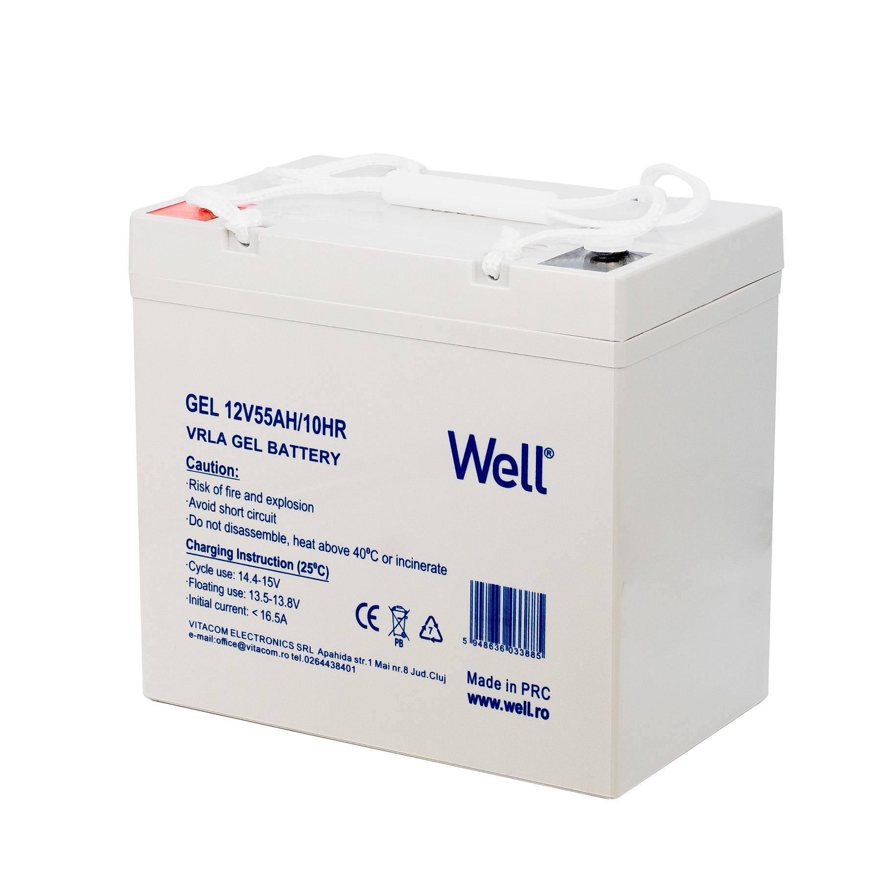 Well GEL 12V 55Ah solar battery with M8 terminal BAT-LEADG-12V55AH-WL